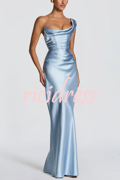 Wine Red Thalassa Satin One-Shoulder Maxi Dress