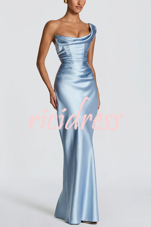 Blue Thalassa Satin One-Shoulder Maxi Dress