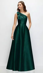 Arabella Bow One-Shoulder Satin Maxi Dress