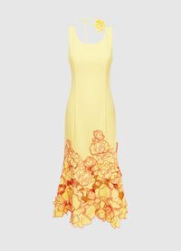 Emily Appliqué Midi Dress in Sorbet Yellow
