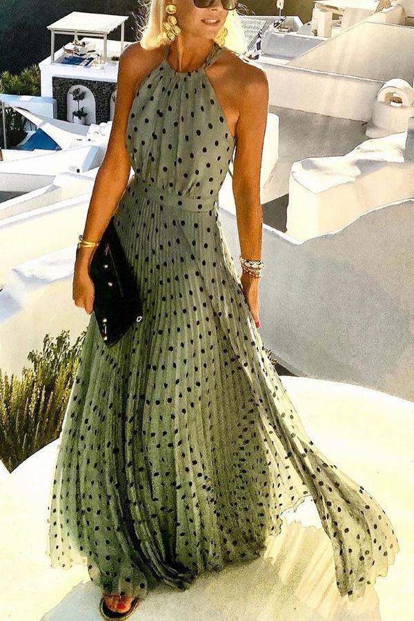 Blackish Green Valentina Dot Print Maxi Dress