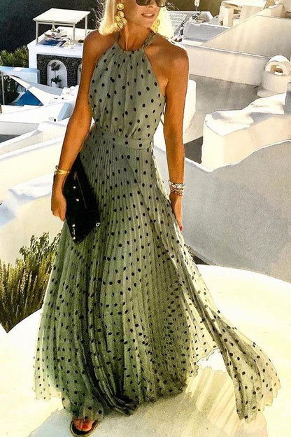 Blackish Green Valentina Dot Print Maxi Dress