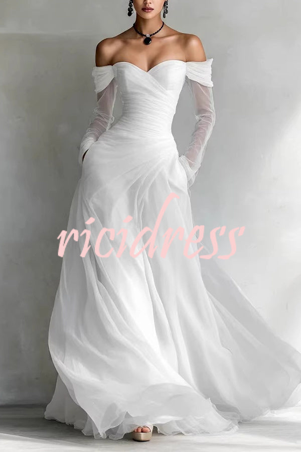 White Giselle Ruched Sweetheart Maxi Dress