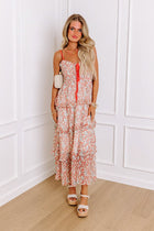 Cue The Music Floral Tiered Midi in Coral - L / coral