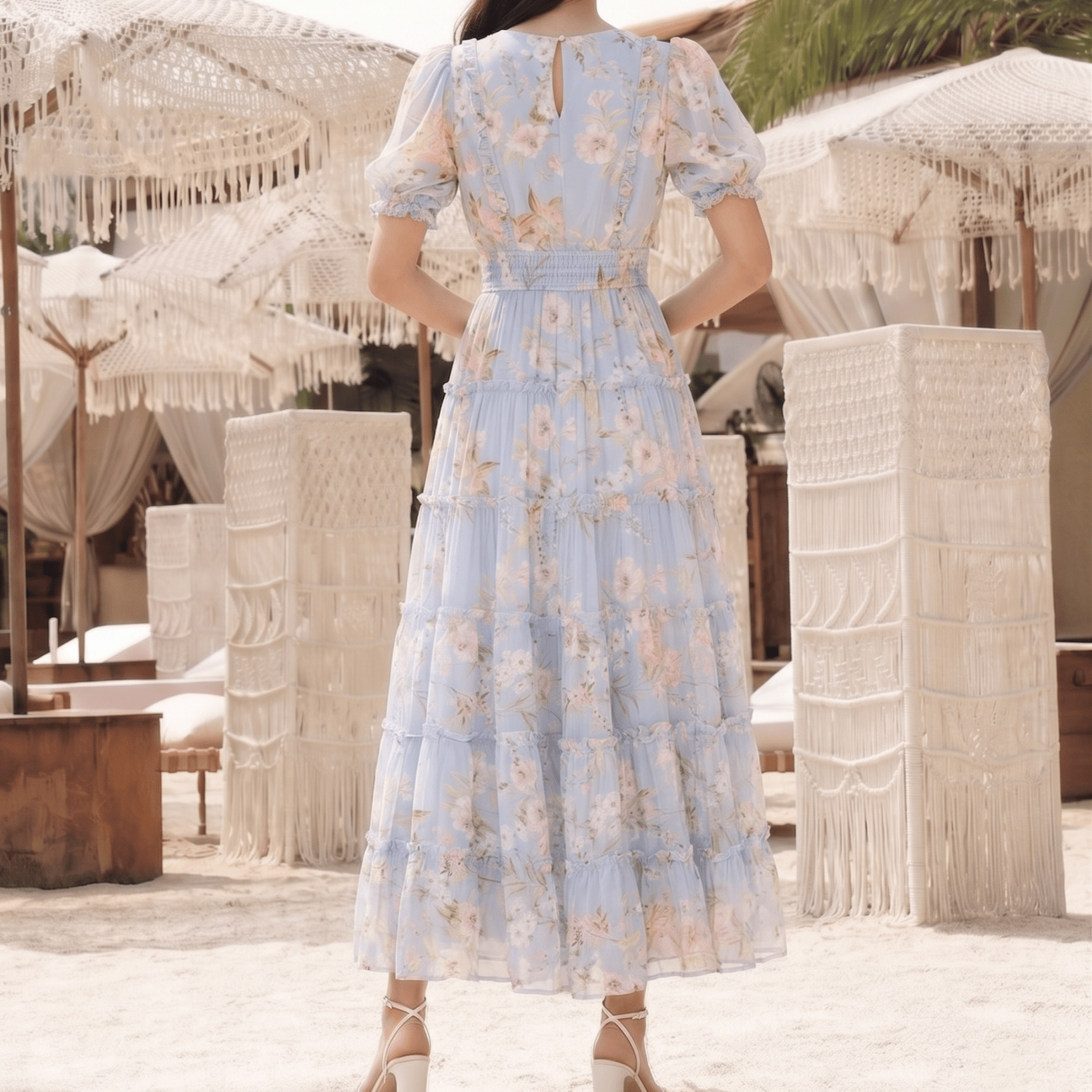 Amalfi Sky Farrah Linen Midi Dress in Amalfi Sky