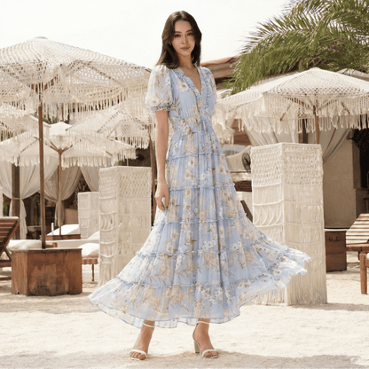 Amalfi Sky Farrah Linen Midi Dress in Amalfi Sky