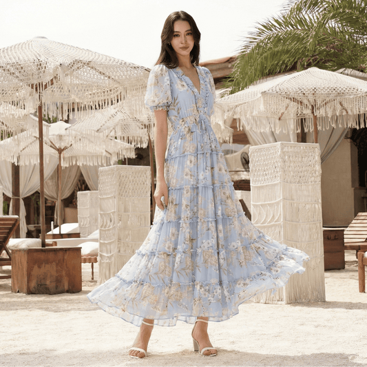 Amalfi Sky Farrah Linen Midi Dress in Amalfi Sky