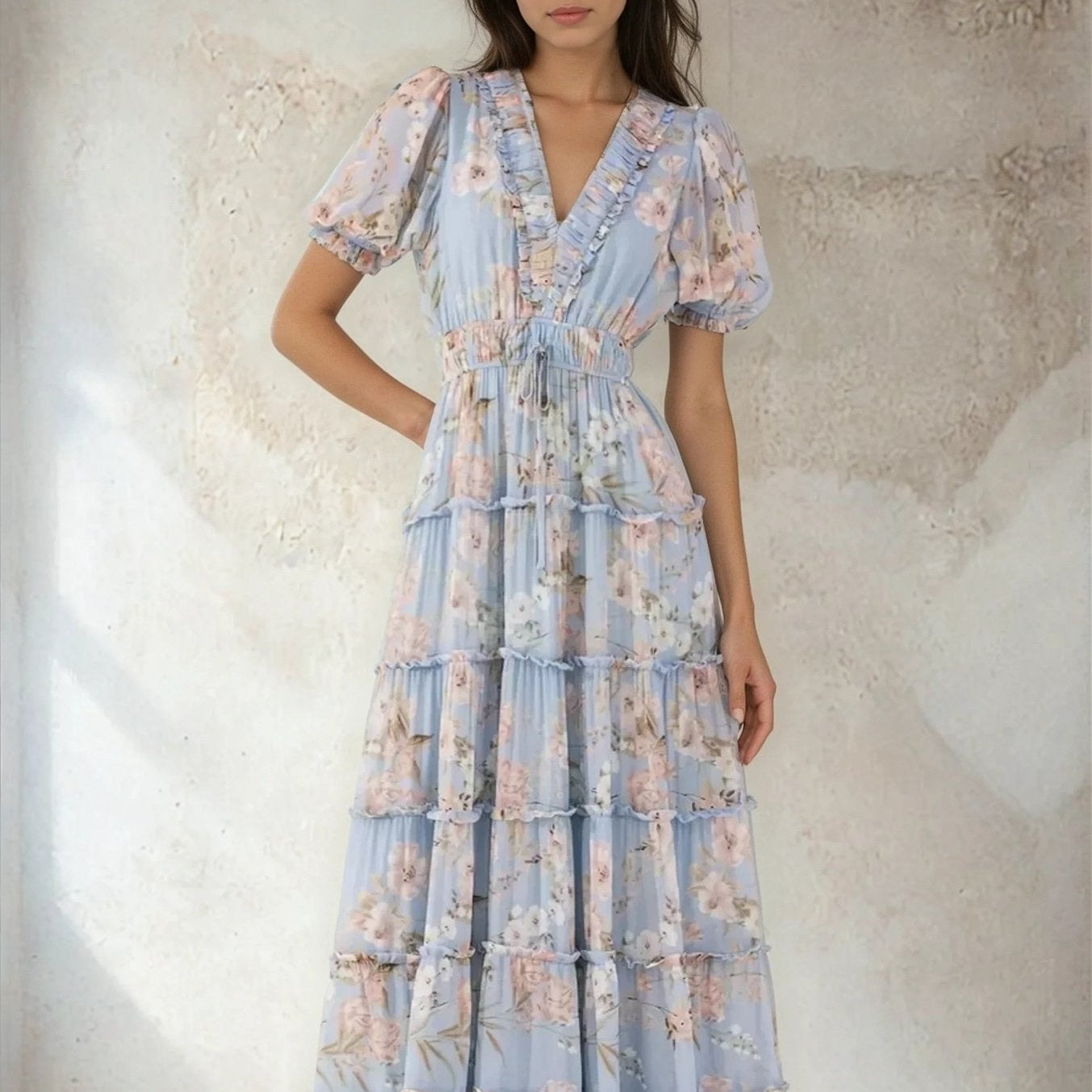 Amalfi Sky Farrah Linen Midi Dress in Amalfi Sky