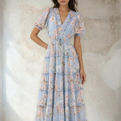 Amalfi Sky Farrah Linen Midi Dress in Amalfi Sky