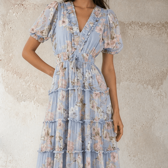 Amalfi Sky Farrah Linen Midi Dress in Amalfi Sky