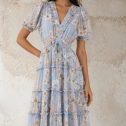 Amalfi Sky Farrah Linen Midi Dress in Amalfi Sky