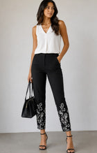 Alfani Pants Womens 2 Black White Floral Ankle Slim Stretch Career Dress Work