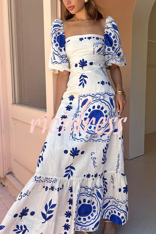 Blue Ophelia Linen Blend Maxi Dress