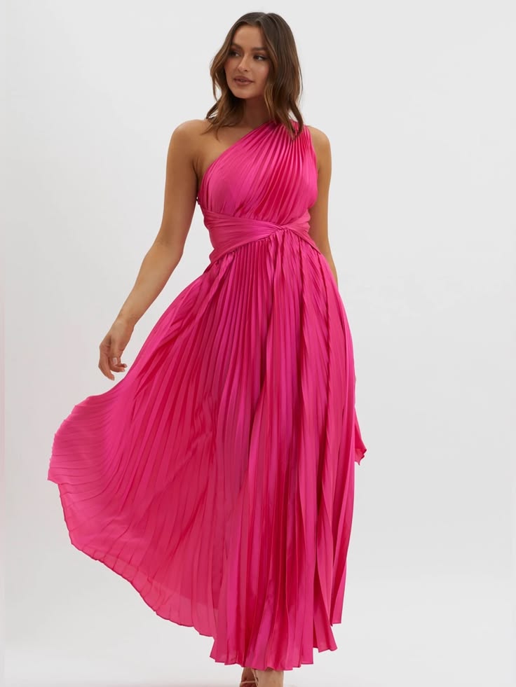 Leslie Pleated Maxi Dress in Hot Pink