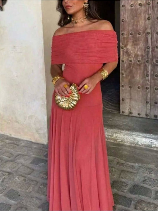 Margot Off-Shoulder Evening Dress in Coral