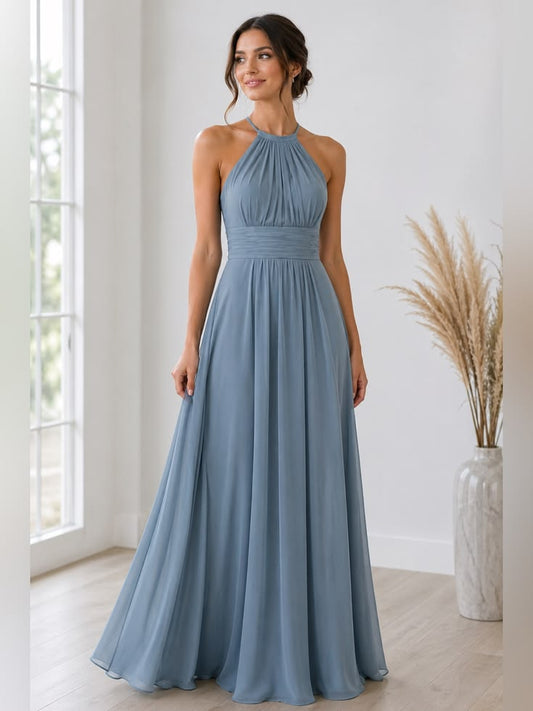Dessy Collection Dresses | Dessy Collection Halter Chiffon Maxi Gown Prom Homecoming Gala Blue Formal 8 | Color: Blue | 