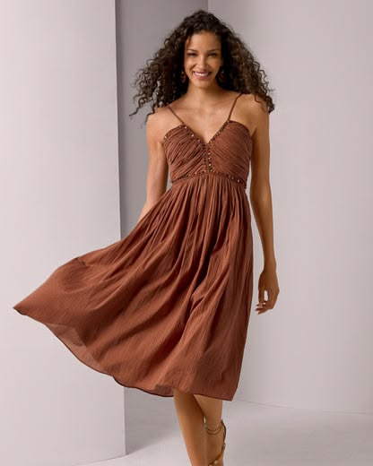 Beaded Ruched Babydoll Dress - Tortoise Shell | Boston Proper