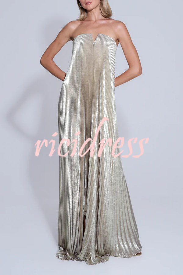 line Maxi Dress Maya Metallic Pleated Maxi Dress