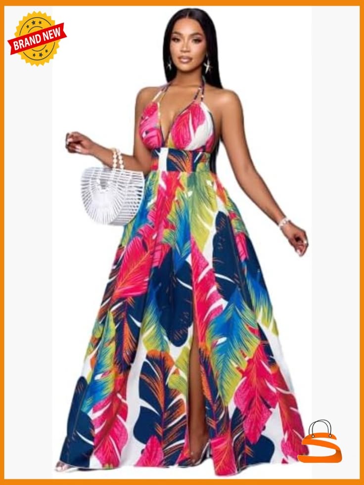Boho Halter Backless Maxi Dress Sleeveless Flowy Summer Party | Color: Pink | Size: Various