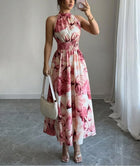 Ophelia Leaf Print Halter Maxi Dress