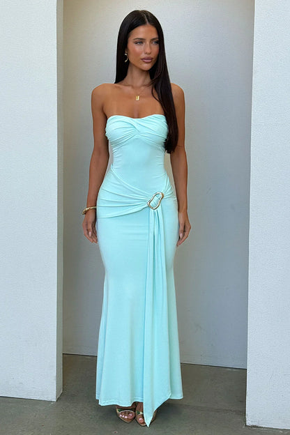 Aqua Monique Strapless Wrap Maxi Dress