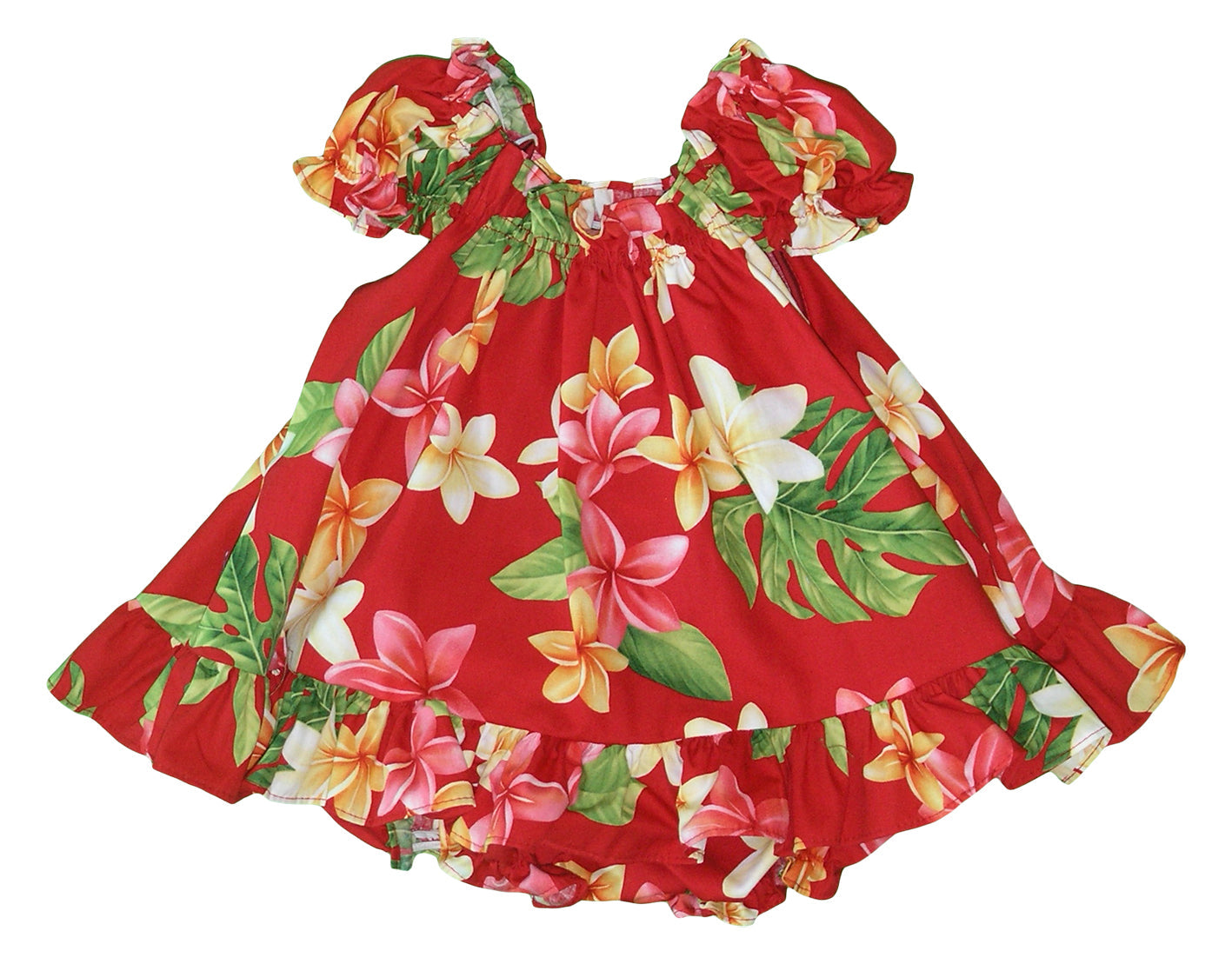 Pink Plumeria Sunshine Puff Sleeve Hawaiian Dress Set