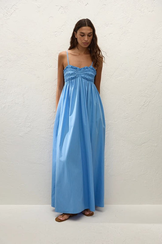 Presa Maxi Dress Mico Pinstripe Azul - XXL / MICO PINSTRIPE - AZUL