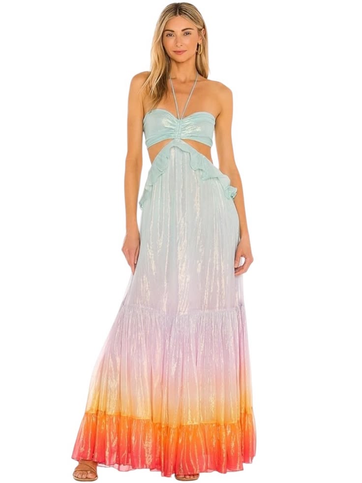 Leal Cutout Maxi Dress in Blue & Orange