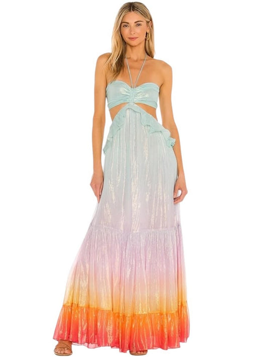 Leal Cutout Maxi Dress in Blue & Orange