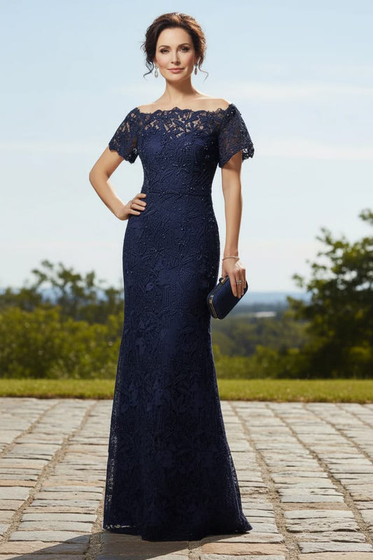 Off-the-Shoulder Lace Sheath Evening Gown