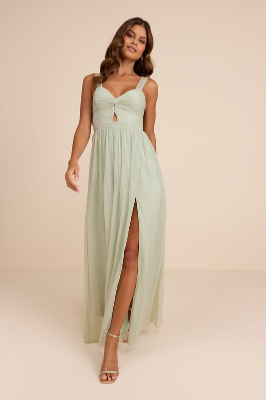 Aria Sage Green Crinkle Maxi Dress