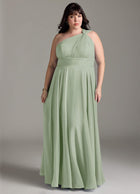 ⚡SHIPS NOW | Azazie A-Line One-Shoulder Floor-Length Chiffon Bridesmaid Dresses - Dusty Sage
