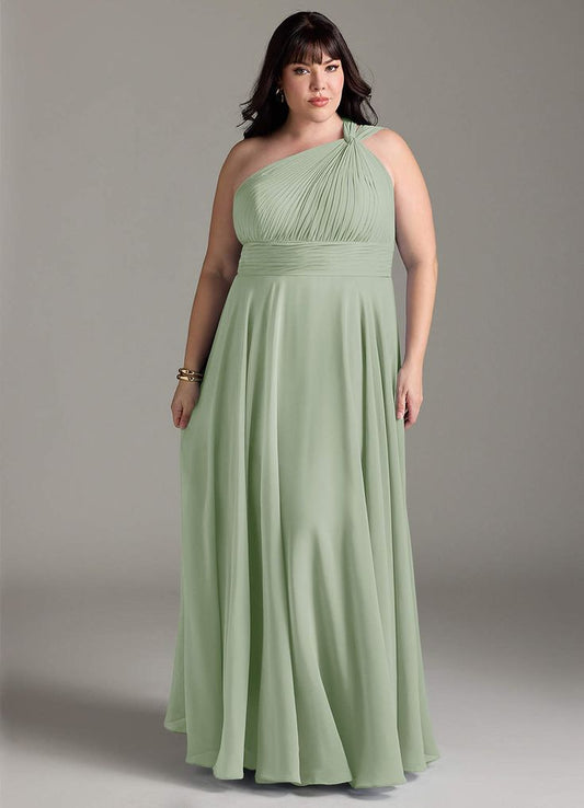 ⚡SHIPS NOW | Azazie A-Line One-Shoulder Floor-Length Chiffon Bridesmaid Dresses - Dusty Sage