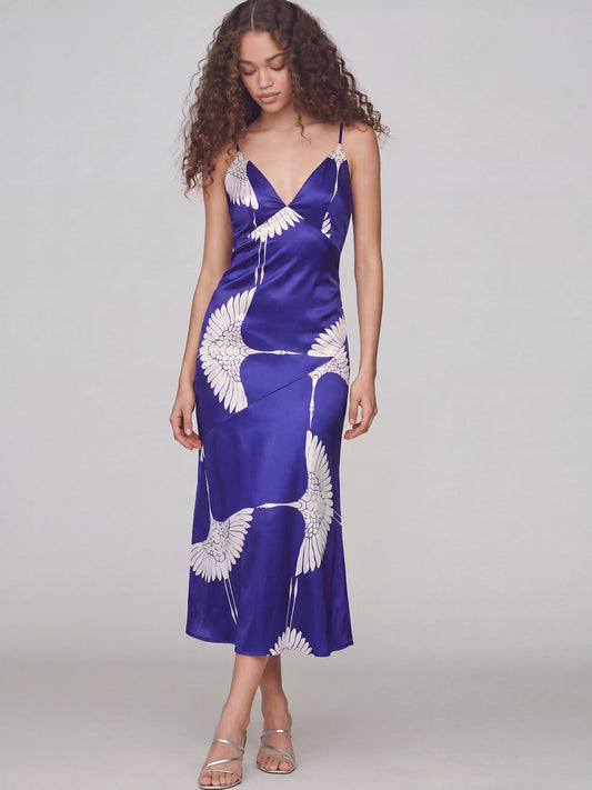 BLUE - NAVY Iris Satin Midi Dress