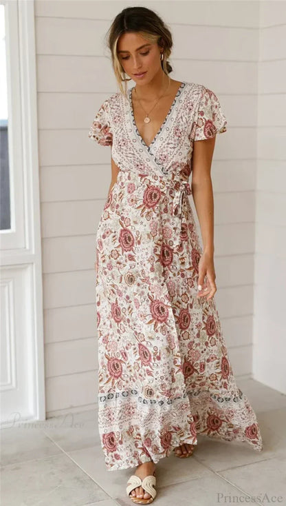 red 02 Valentina Floral Wrap Maxi Dress