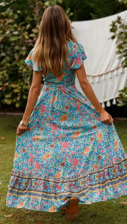 Red Valentina Floral Wrap Maxi Dress