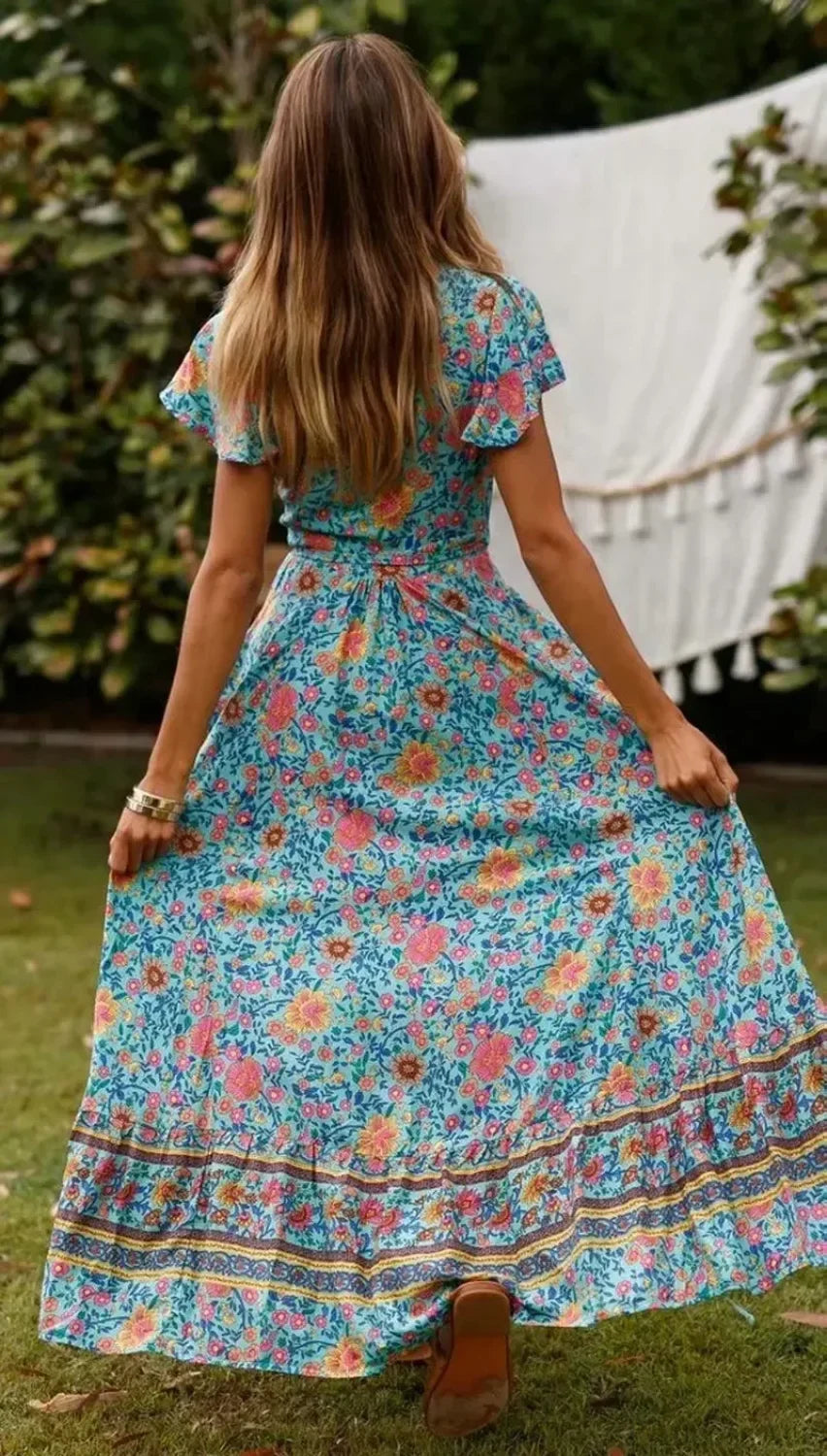 Beige Valentina Floral Wrap Maxi Dress