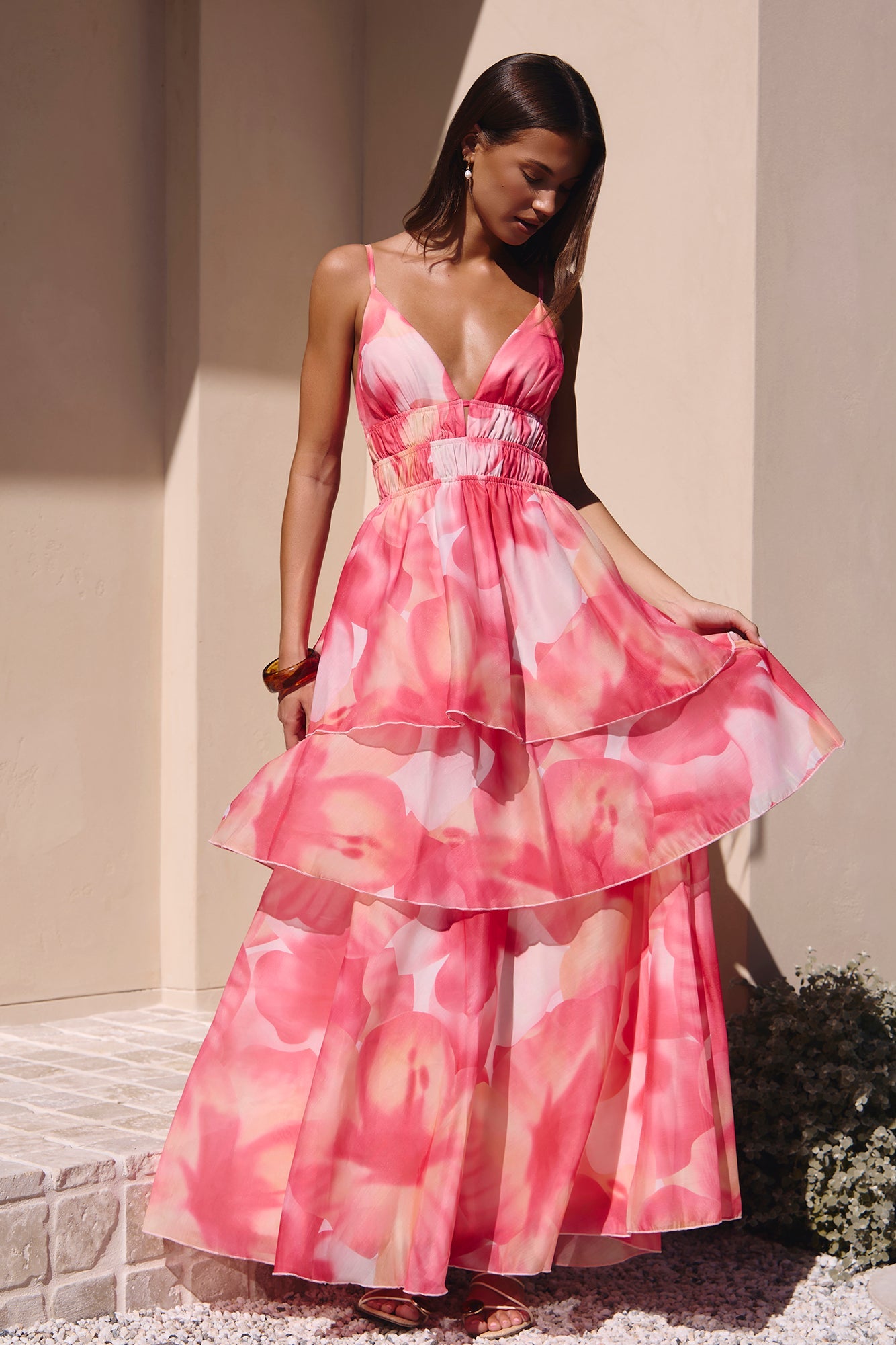 Arabella Silk Maxi Dress in Blush