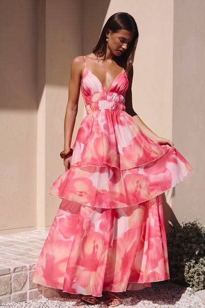 Arabella Silk Maxi Dress in Blush