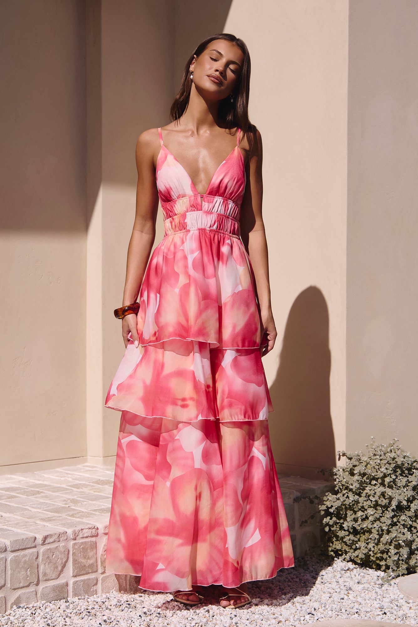 Arabella Silk Maxi Dress in Blush