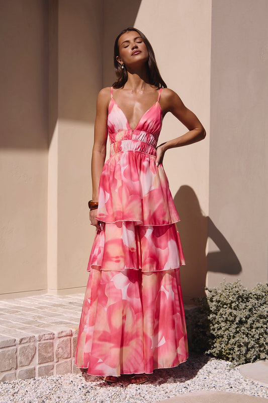 Arabella Silk Maxi Dress in Blush