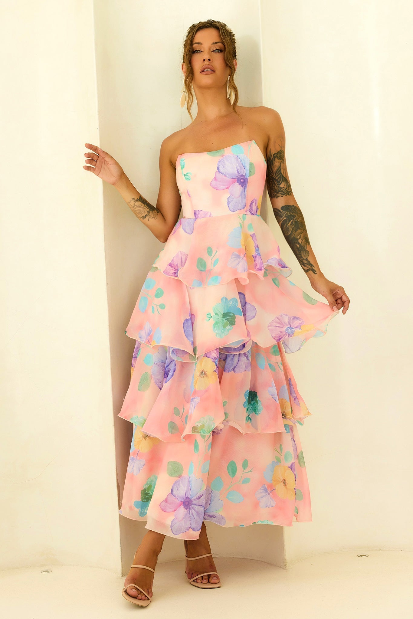 Peach Multi Daydream Chiffon Maxi Dress