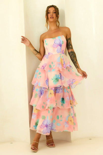 Peach Multi Daydream Chiffon Maxi Dress