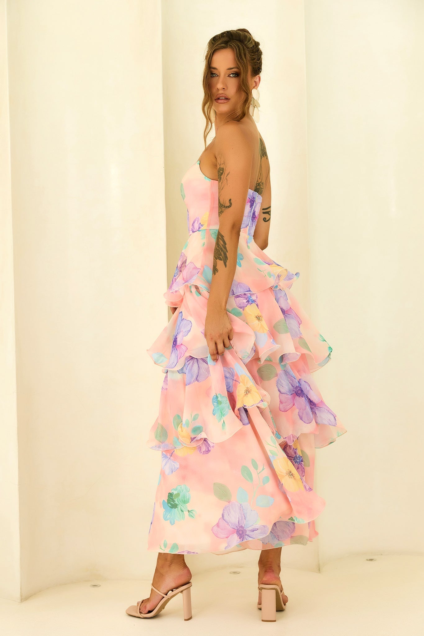 Peach Multi Daydream Chiffon Maxi Dress