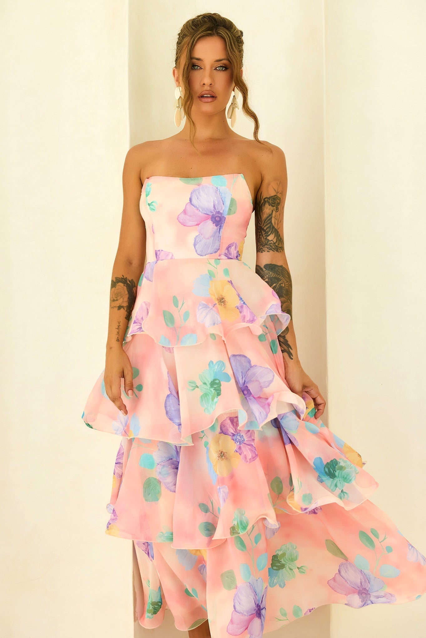 Peach Multi Daydream Chiffon Maxi Dress