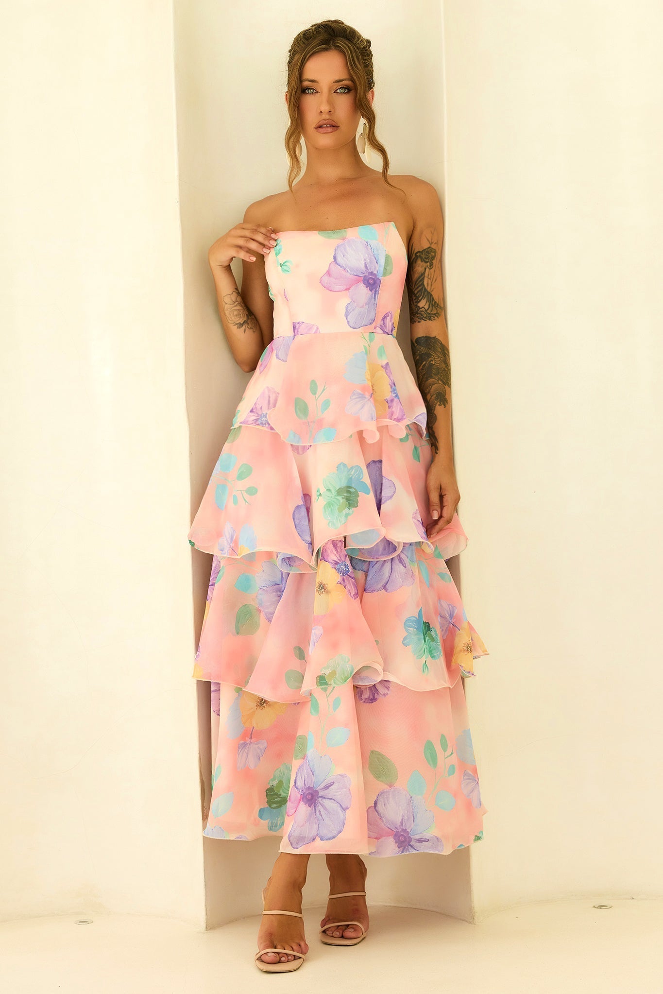 Peach Multi Daydream Chiffon Maxi Dress