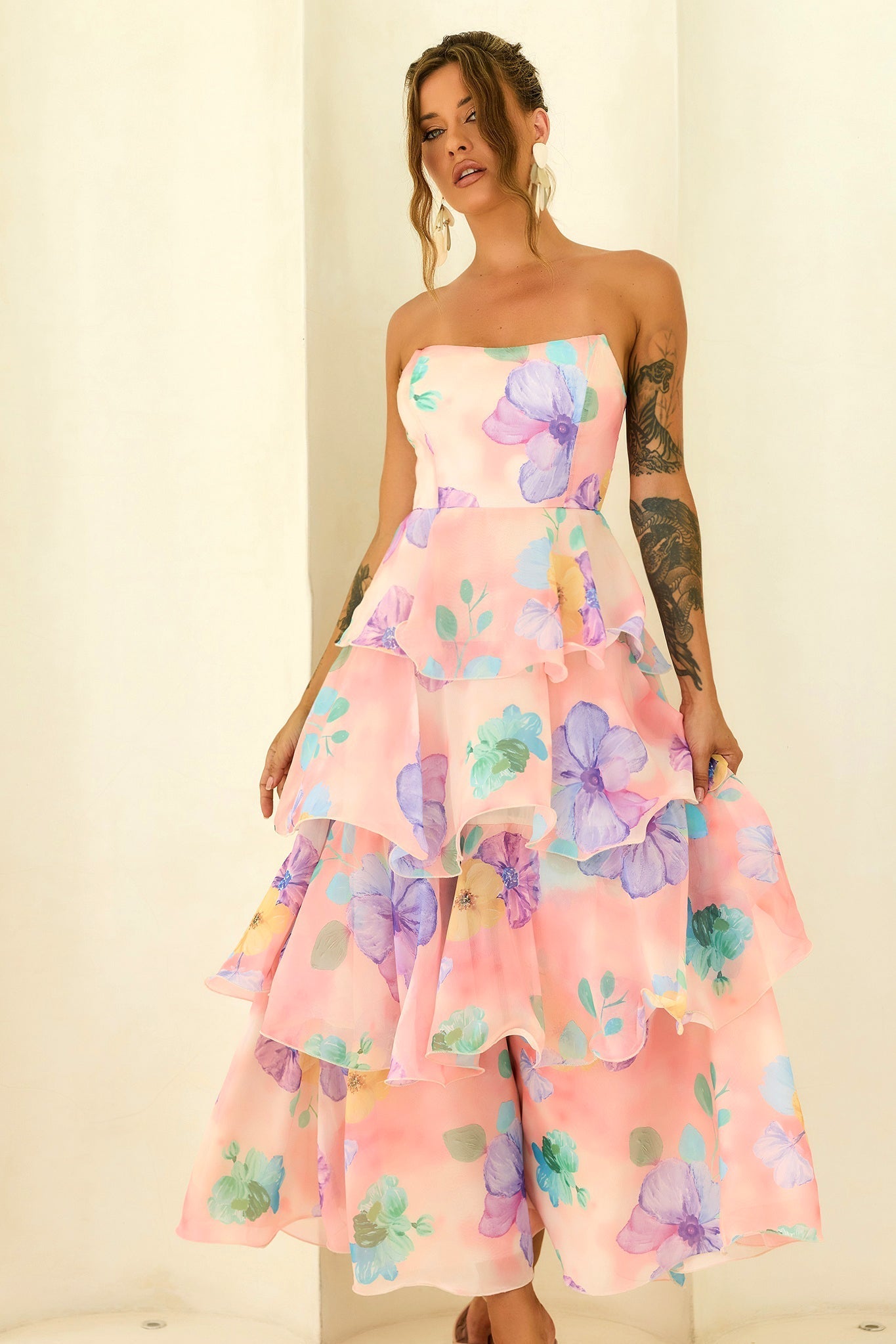 Peach Multi Daydream Chiffon Maxi Dress