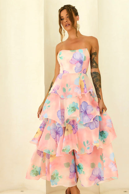 Peach Multi Daydream Chiffon Maxi Dress