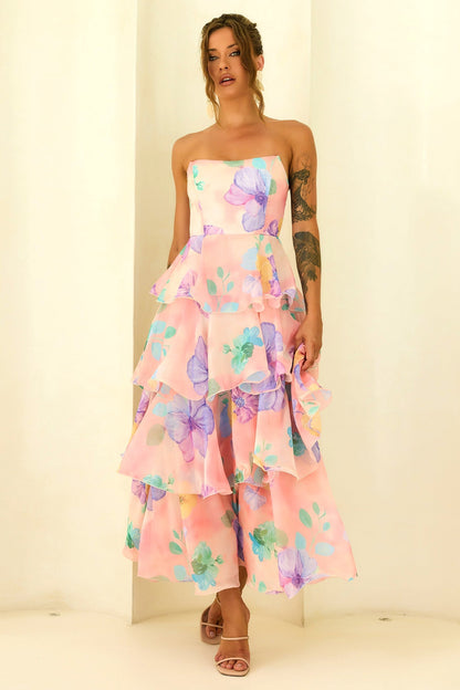 Peach Multi Daydream Chiffon Maxi Dress