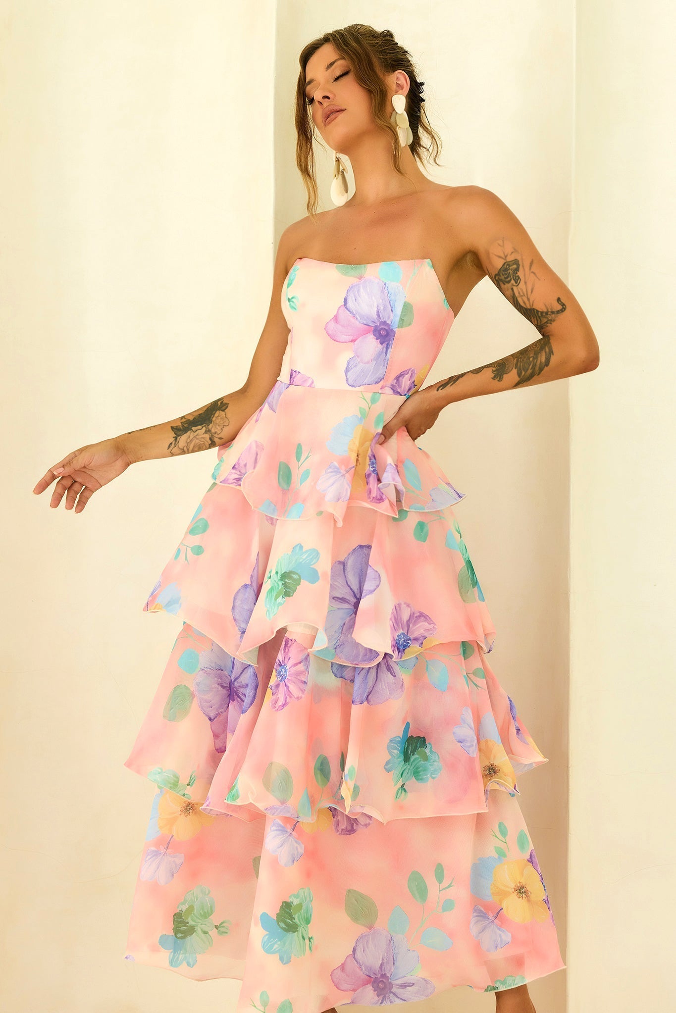 Peach Multi Daydream Chiffon Maxi Dress